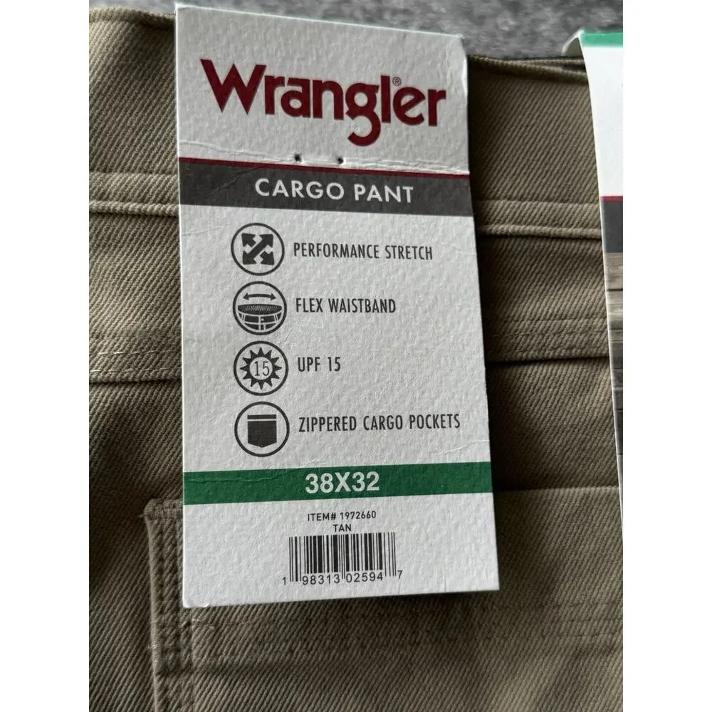 Wrangler Men's Performance Stretch Flex Waistband Cargo Pant Size 38X32 Tan NWT